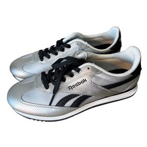 REEBOK Brand New Silver Black Fiori Stadium Sneakers Retro Classic Fit 80’s 7.5